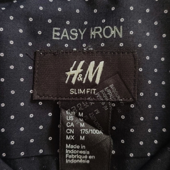 H&M Dotted Button-Up Dark Blue Men's Shirt Size M - Picture 3 of 3